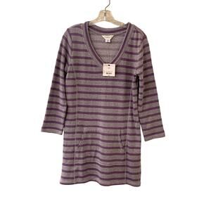Liz Claiborne Weekend Long Sleeve Front Pocket Pullover, Grey & Purple, Size M